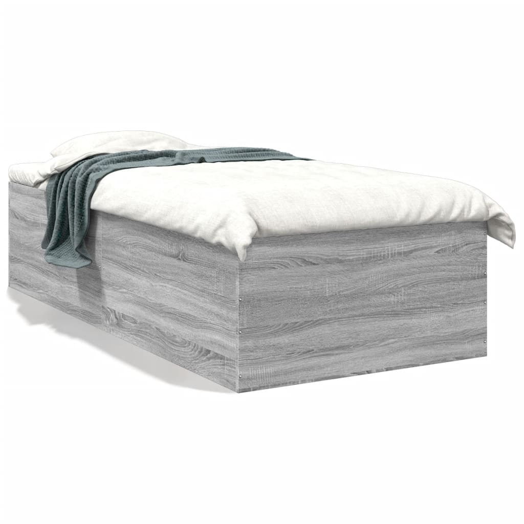 Bedframe bewerkt hout grijs sonoma eikenkleurig 100x200 cm is nu te koop bij PeponiXL, paradijselijk wonen!