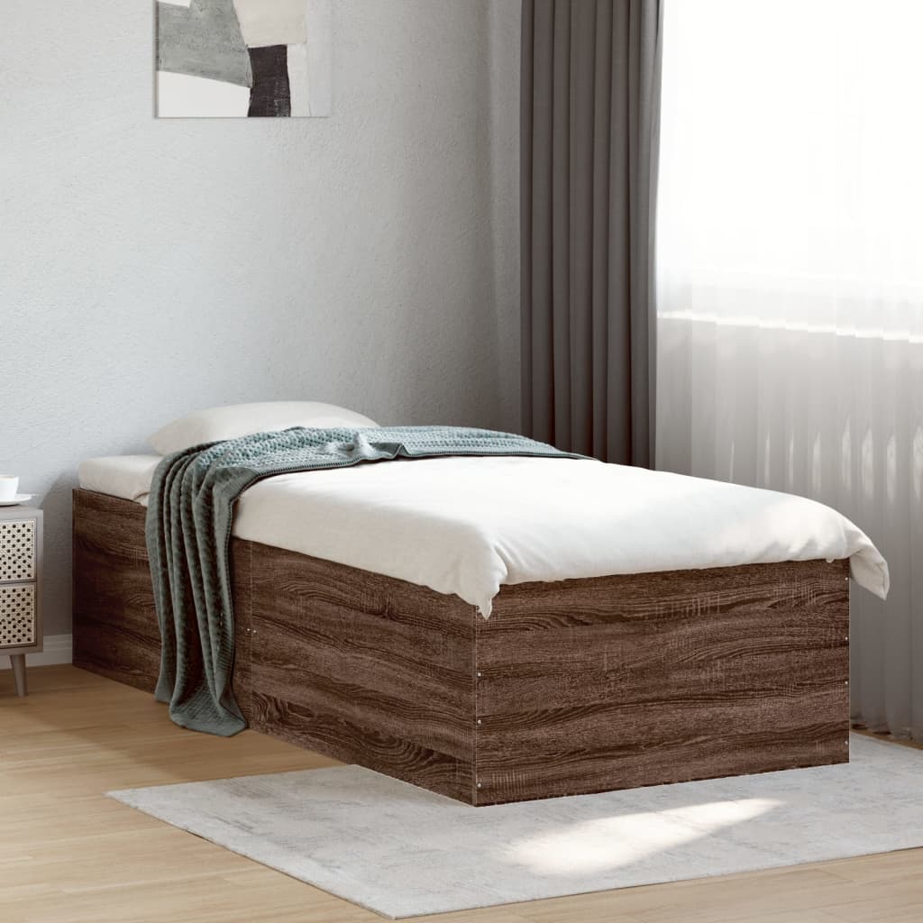 Bedframe bewerkt hout bruin eikenkleur 100x200 cm is nu te koop bij PeponiXL, paradijselijk wonen!