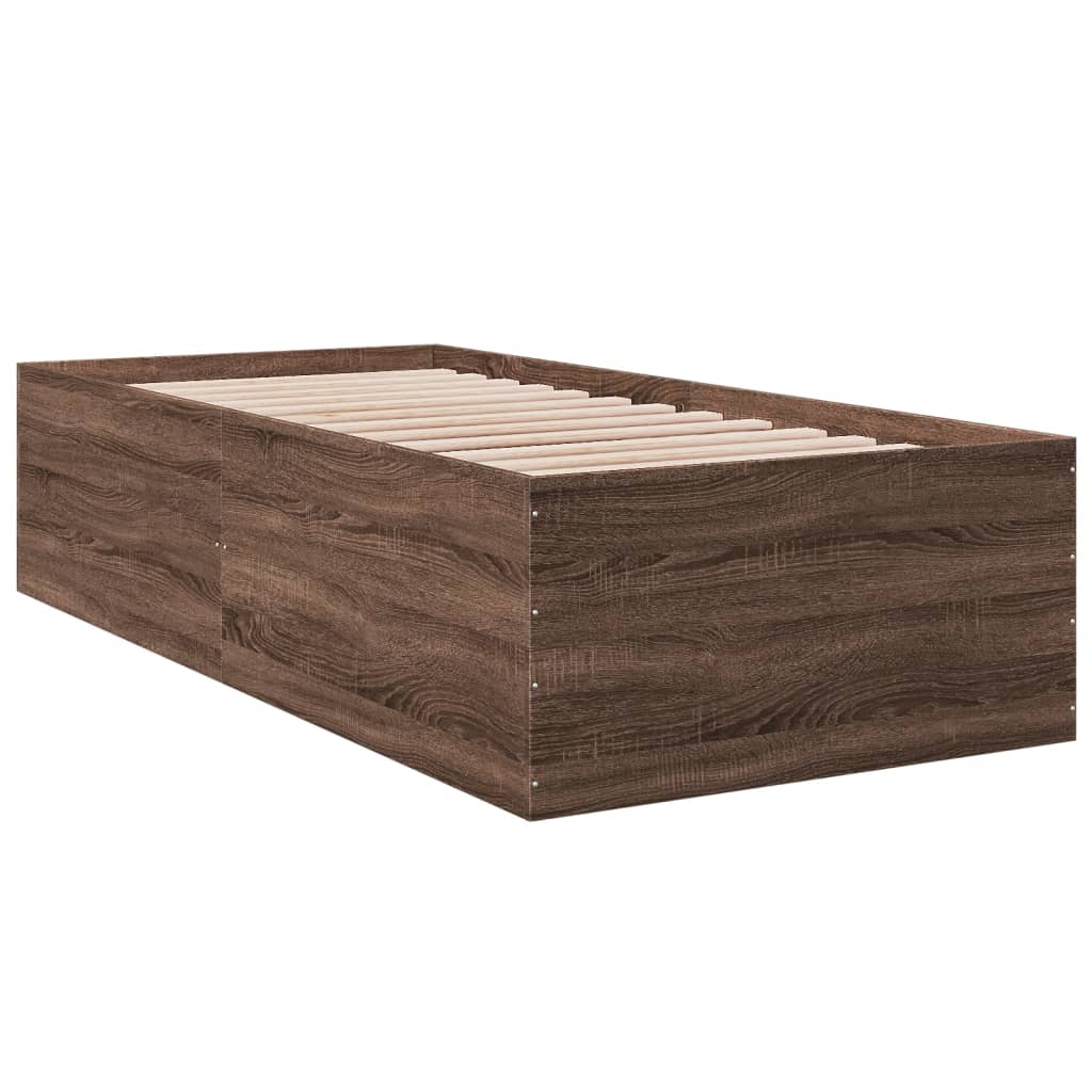 Bedframe bewerkt hout bruin eikenkleur 100x200 cm is nu te koop bij PeponiXL, paradijselijk wonen!