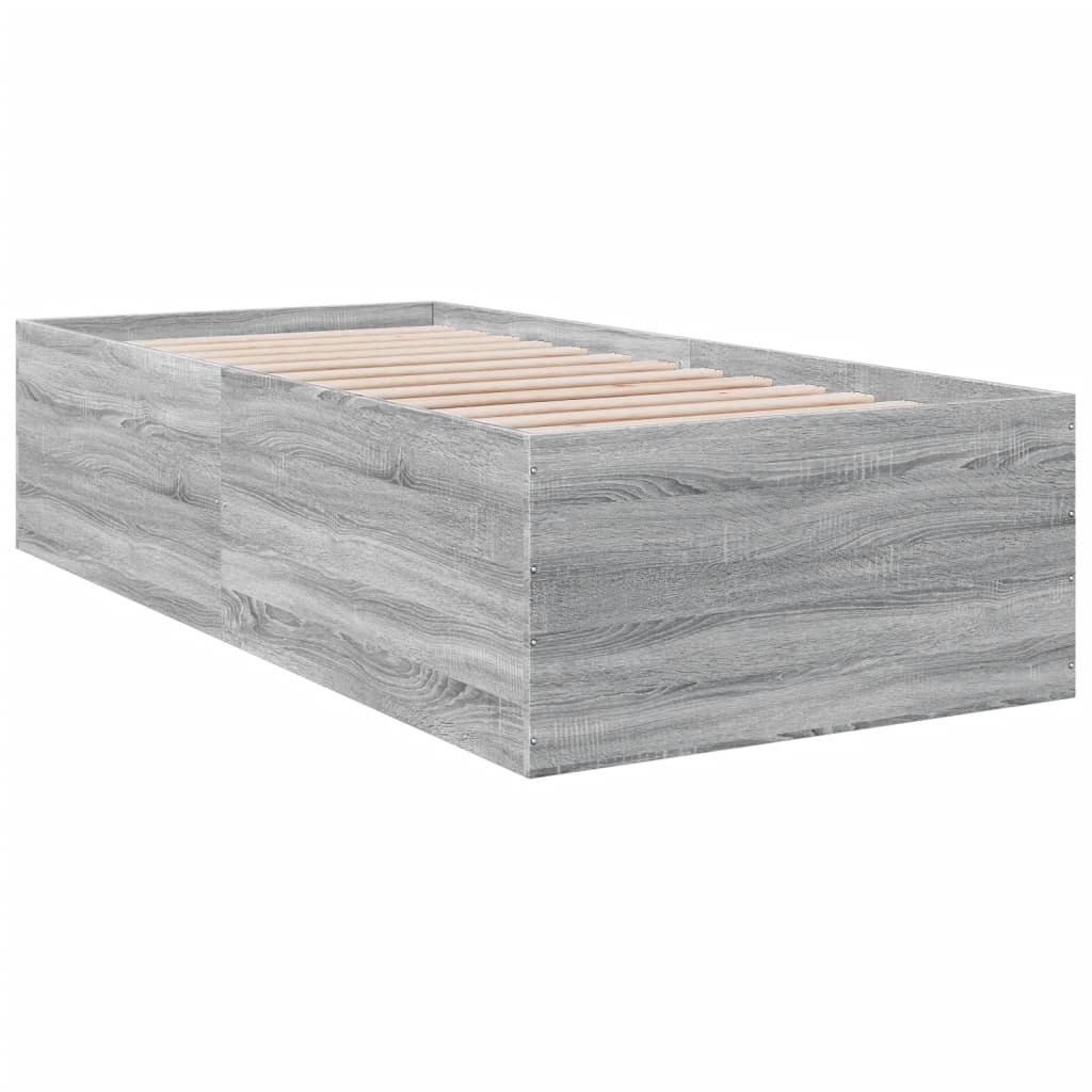 Bedframe bewerkt hout grijs sonoma eikenkleurig 90x200 cm is nu te koop bij PeponiXL, paradijselijk wonen!