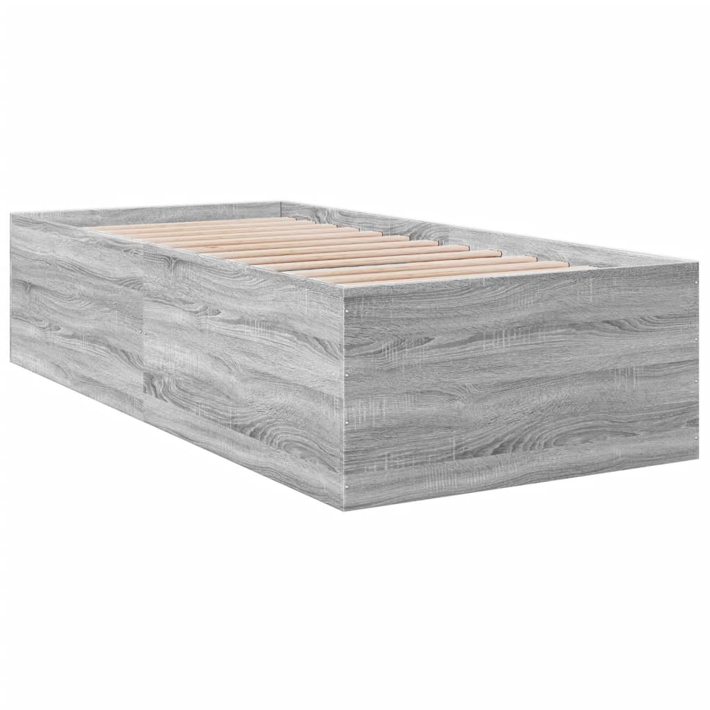 Bedframe bewerkt hout grijs sonoma eikenkleurig 90x200 cm is nu te koop bij PeponiXL, paradijselijk wonen!