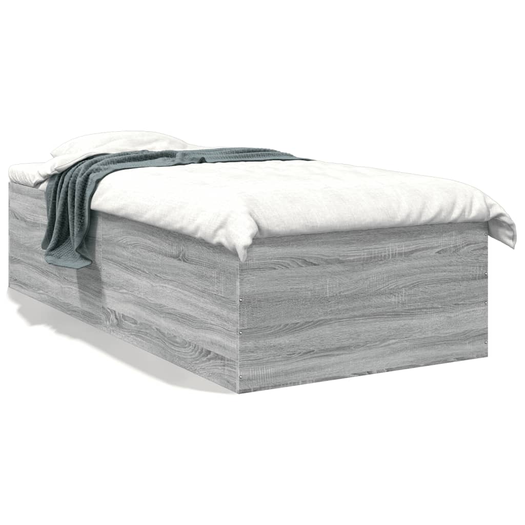 Bedframe bewerkt hout grijs sonoma eikenkleurig 90x200 cm is nu te koop bij PeponiXL, paradijselijk wonen!
