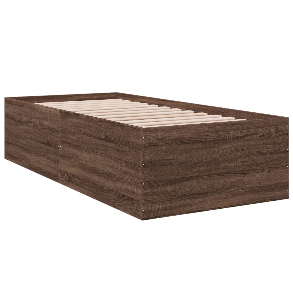 Bedframe bewerkt hout bruin eikenkleur 90x200 cm is nu te koop bij PeponiXL, paradijselijk wonen!