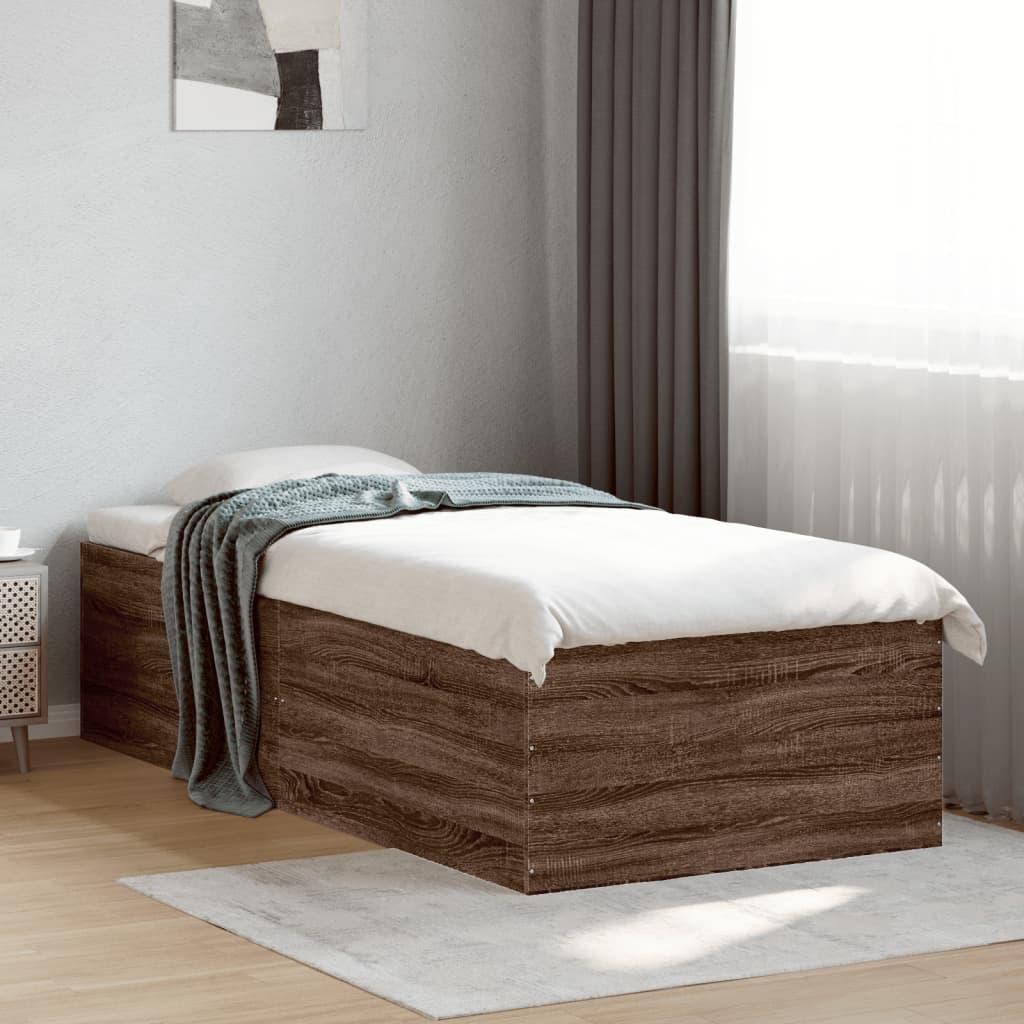 Bedframe bewerkt hout bruin eikenkleur 90x200 cm is nu te koop bij PeponiXL, paradijselijk wonen!