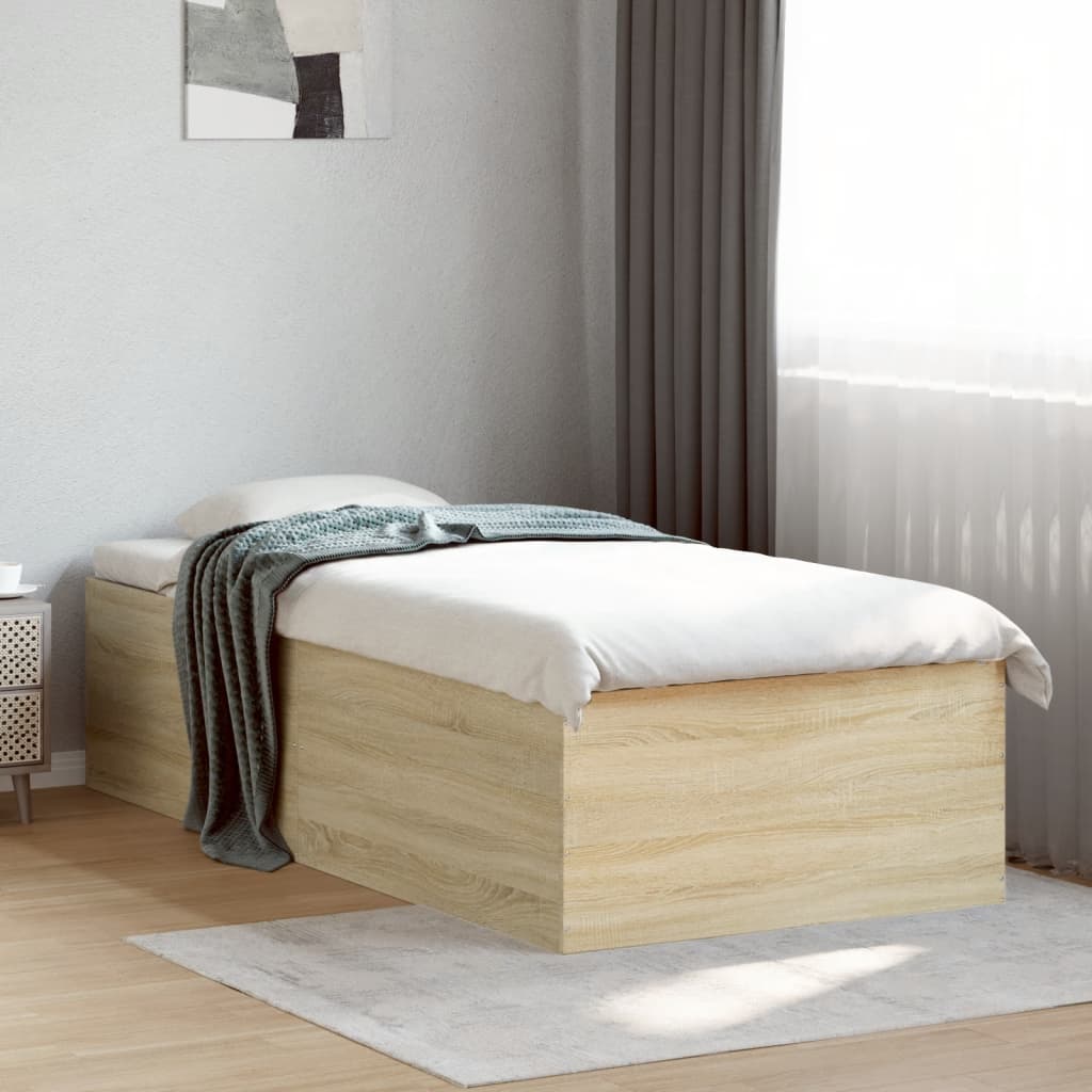 Bedframe bewerkt hout sonoma eikenkleurig 90x190 cm is nu te koop bij PeponiXL, paradijselijk wonen!