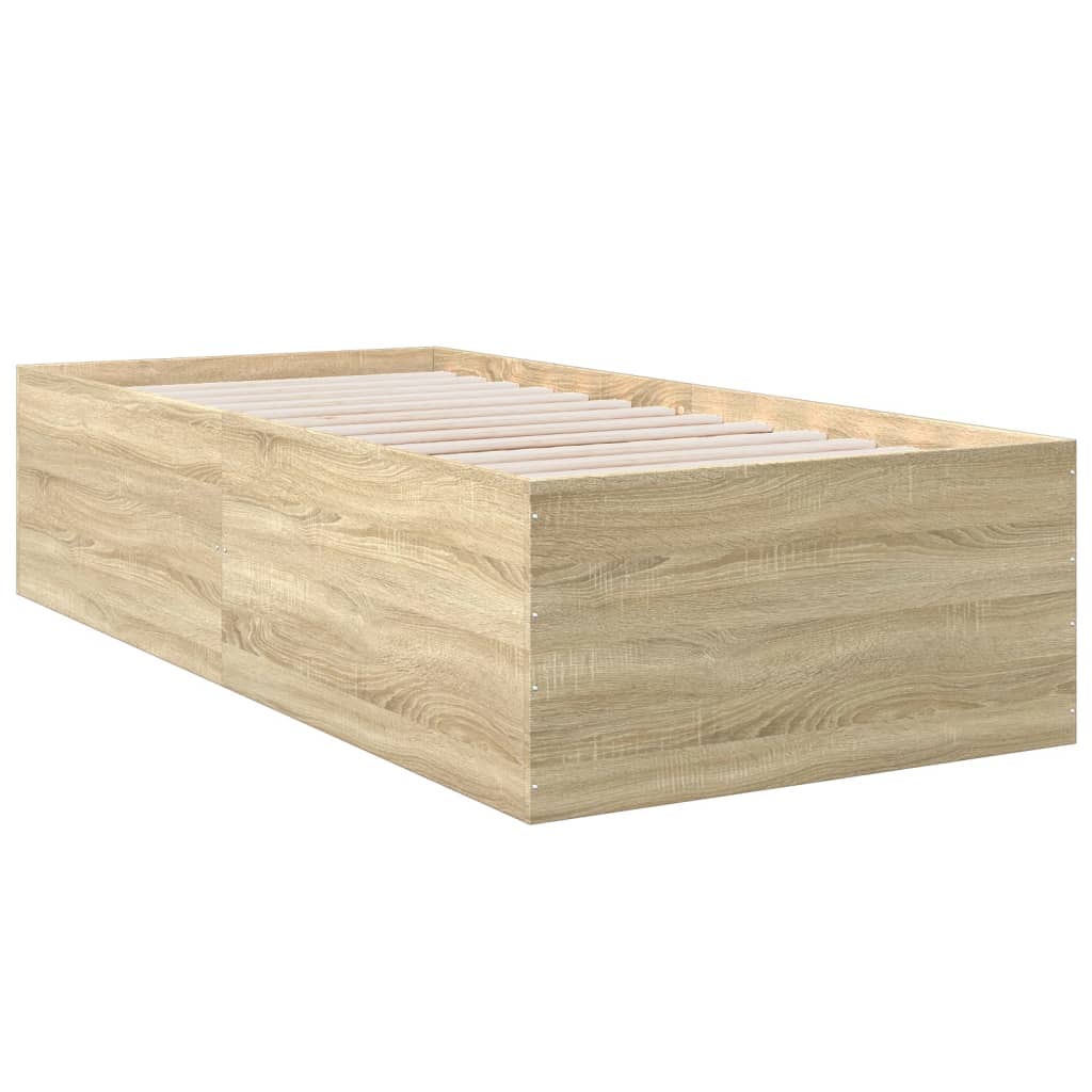 Bedframe bewerkt hout sonoma eikenkleurig 90x190 cm is nu te koop bij PeponiXL, paradijselijk wonen!