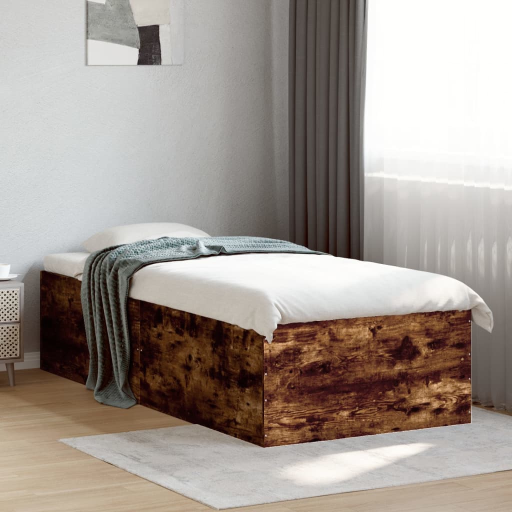 Bedframe bewerkt hout gerookt eikenkleurig 90x190 cm is nu te koop bij PeponiXL, paradijselijk wonen!