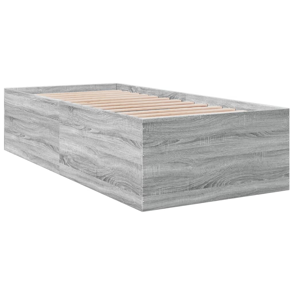 Bedframe bewerkt hout grijs sonoma eikenkleurig 90x190 cm is nu te koop bij PeponiXL, paradijselijk wonen!