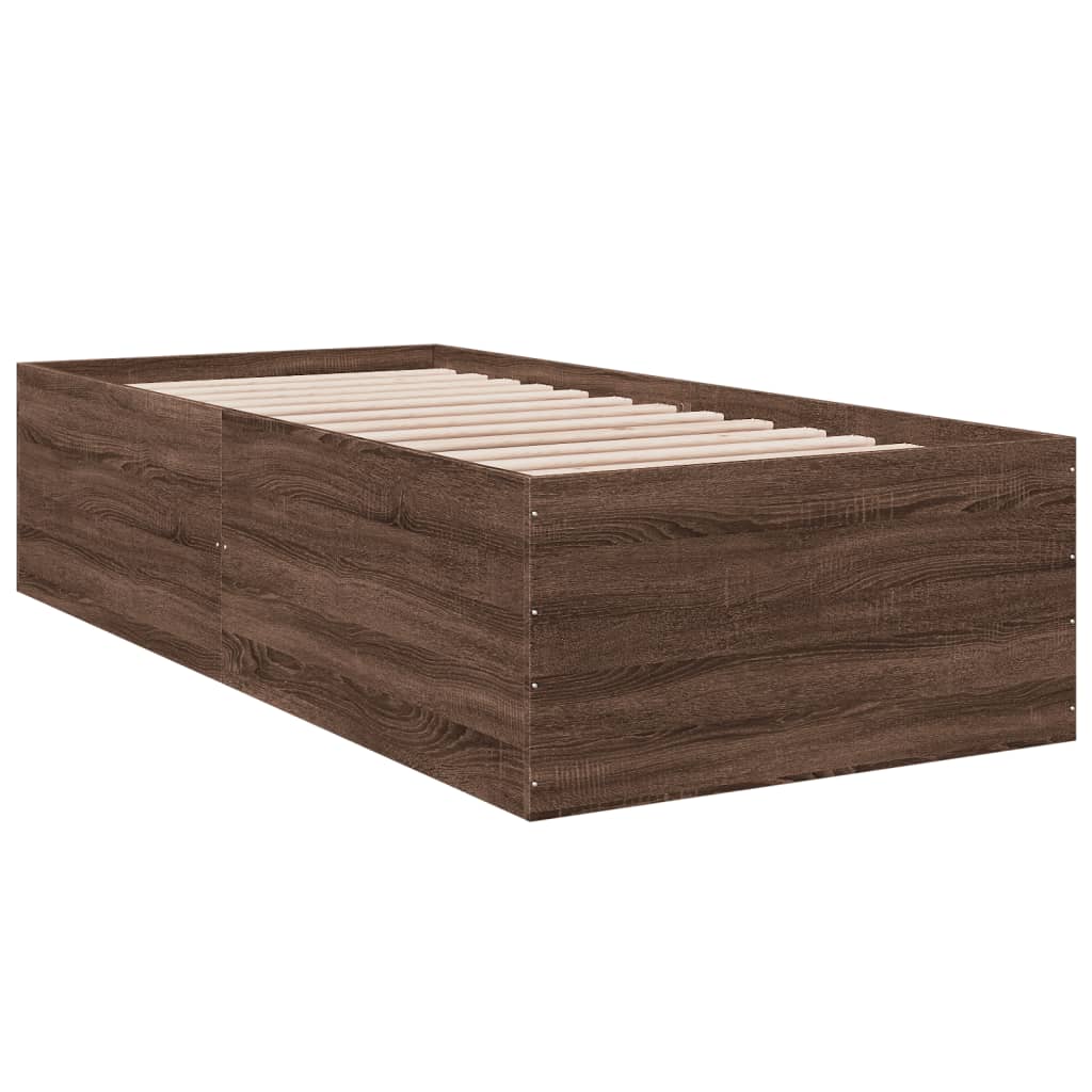 Bedframe bewerkt hout bruin eikenkleur 90x190 cm is nu te koop bij PeponiXL, paradijselijk wonen!