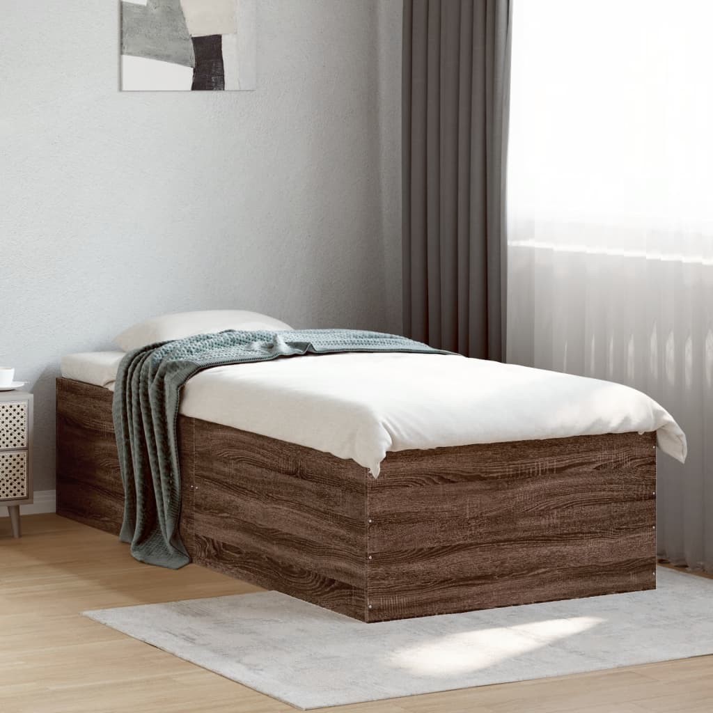 Bedframe bewerkt hout bruin eikenkleur 90x190 cm is nu te koop bij PeponiXL, paradijselijk wonen!
