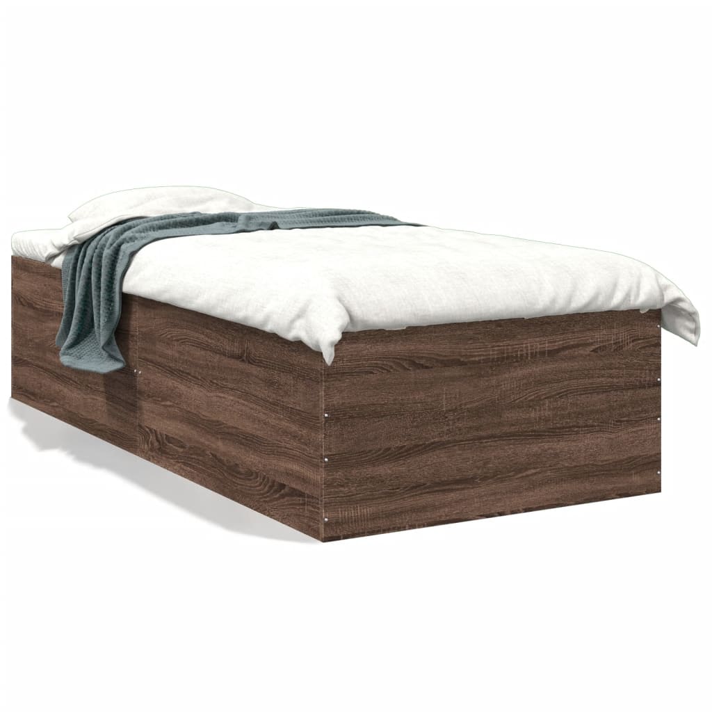 Bedframe bewerkt hout bruin eikenkleur 90x190 cm is nu te koop bij PeponiXL, paradijselijk wonen!