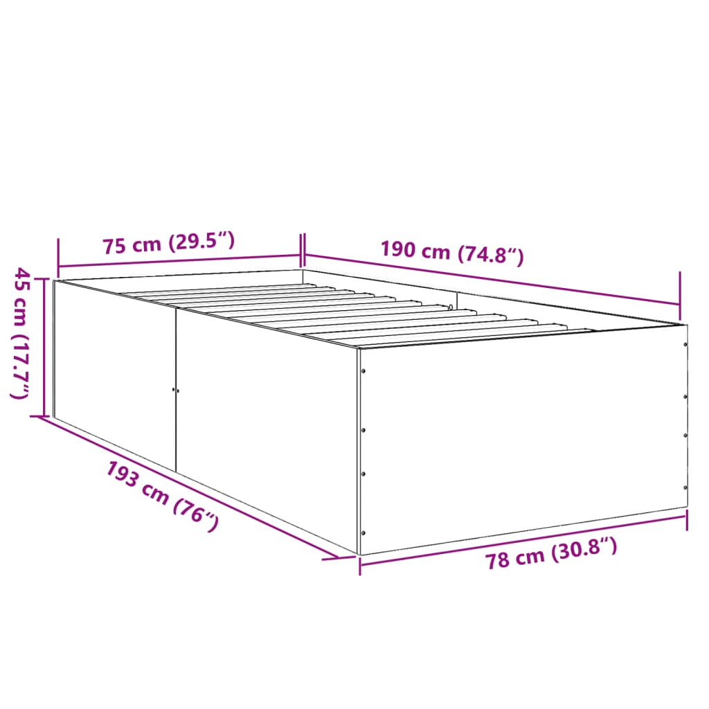 Bedframe bewerkt hout betongrijs 75x190 cm is nu te koop bij PeponiXL, paradijselijk wonen!