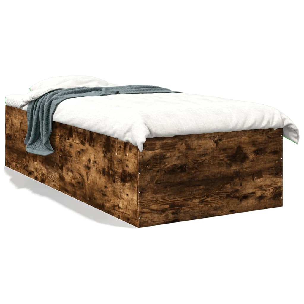Bedframe bewerkt hout gerookt eikenkleurig 75x190 cm is nu te koop bij PeponiXL, paradijselijk wonen!