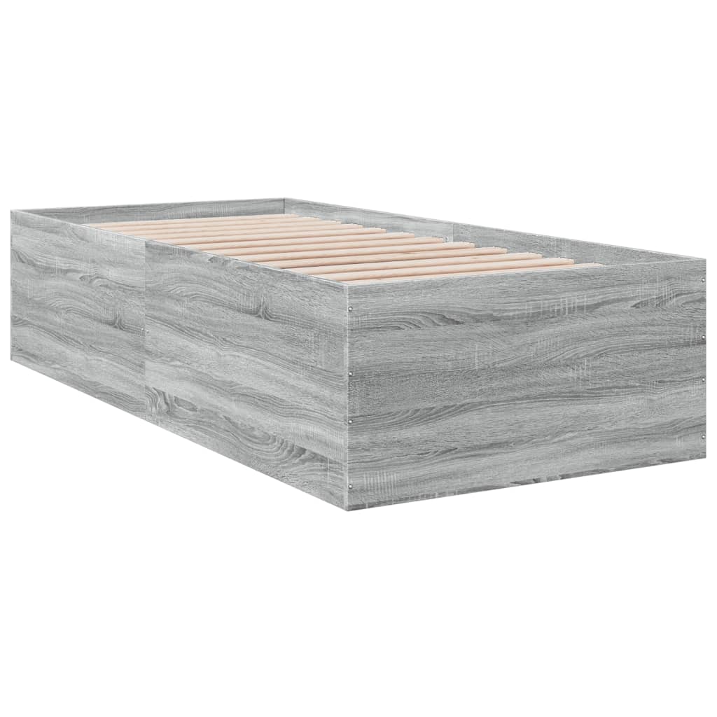 Bedframe bewerkt hout grijs sonoma eikenkleurig 75x190 cm is nu te koop bij PeponiXL, paradijselijk wonen!