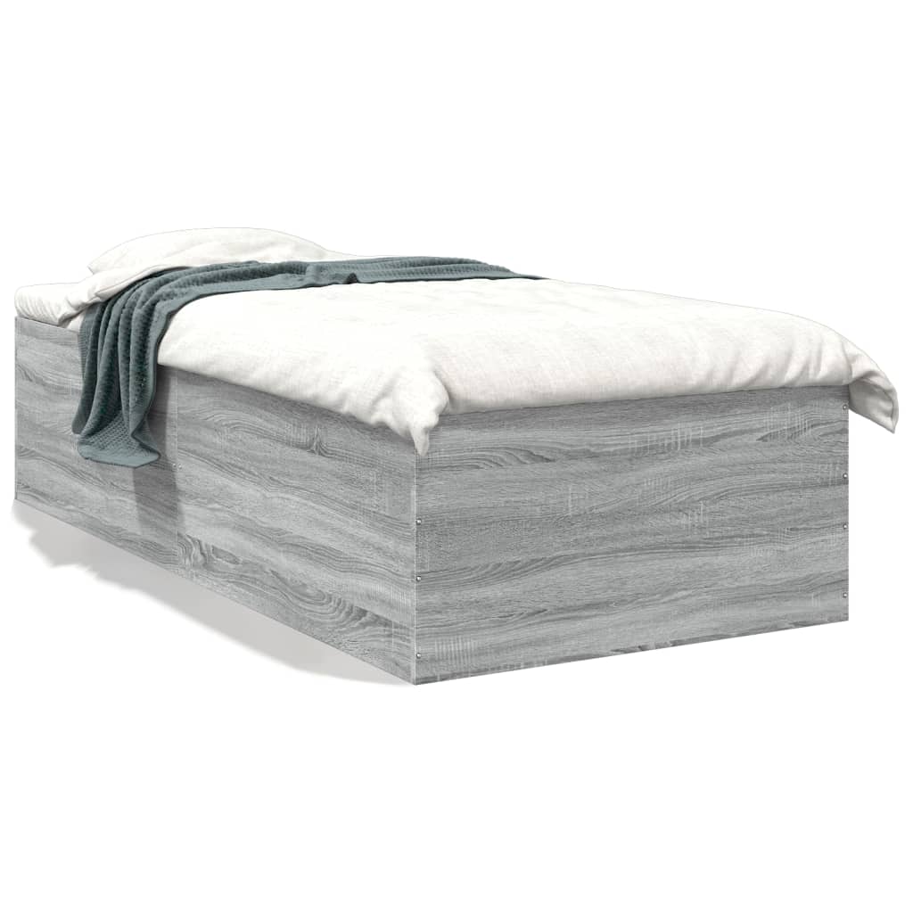 Bedframe bewerkt hout grijs sonoma eikenkleurig 75x190 cm is nu te koop bij PeponiXL, paradijselijk wonen!