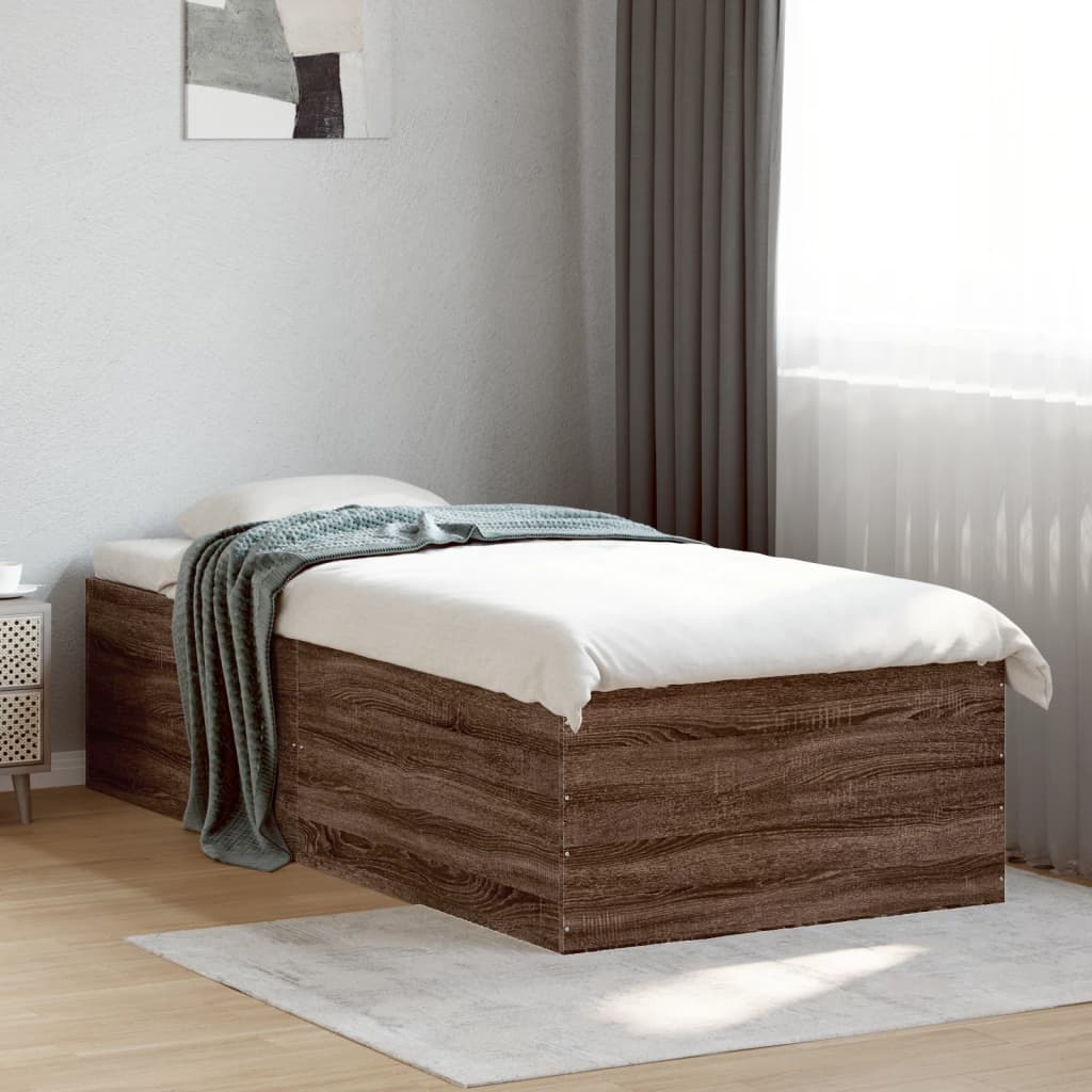 Bedframe bewerkt hout bruin eikenkleur 75x190 cm is nu te koop bij PeponiXL, paradijselijk wonen!