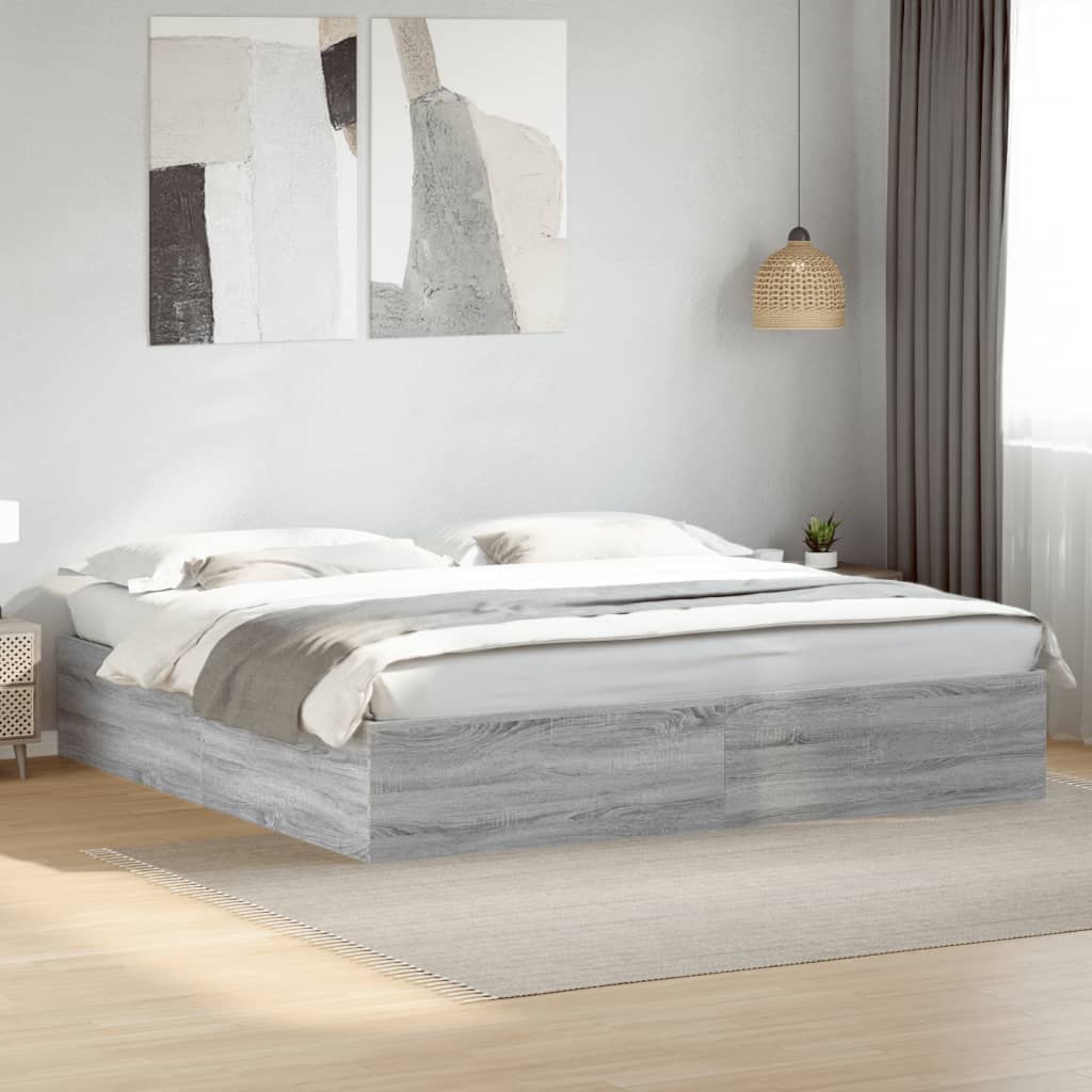 Bedframe bewerkt hout grijs sonoma eikenkleurig 200x200 cm is nu te koop bij PeponiXL, paradijselijk wonen!