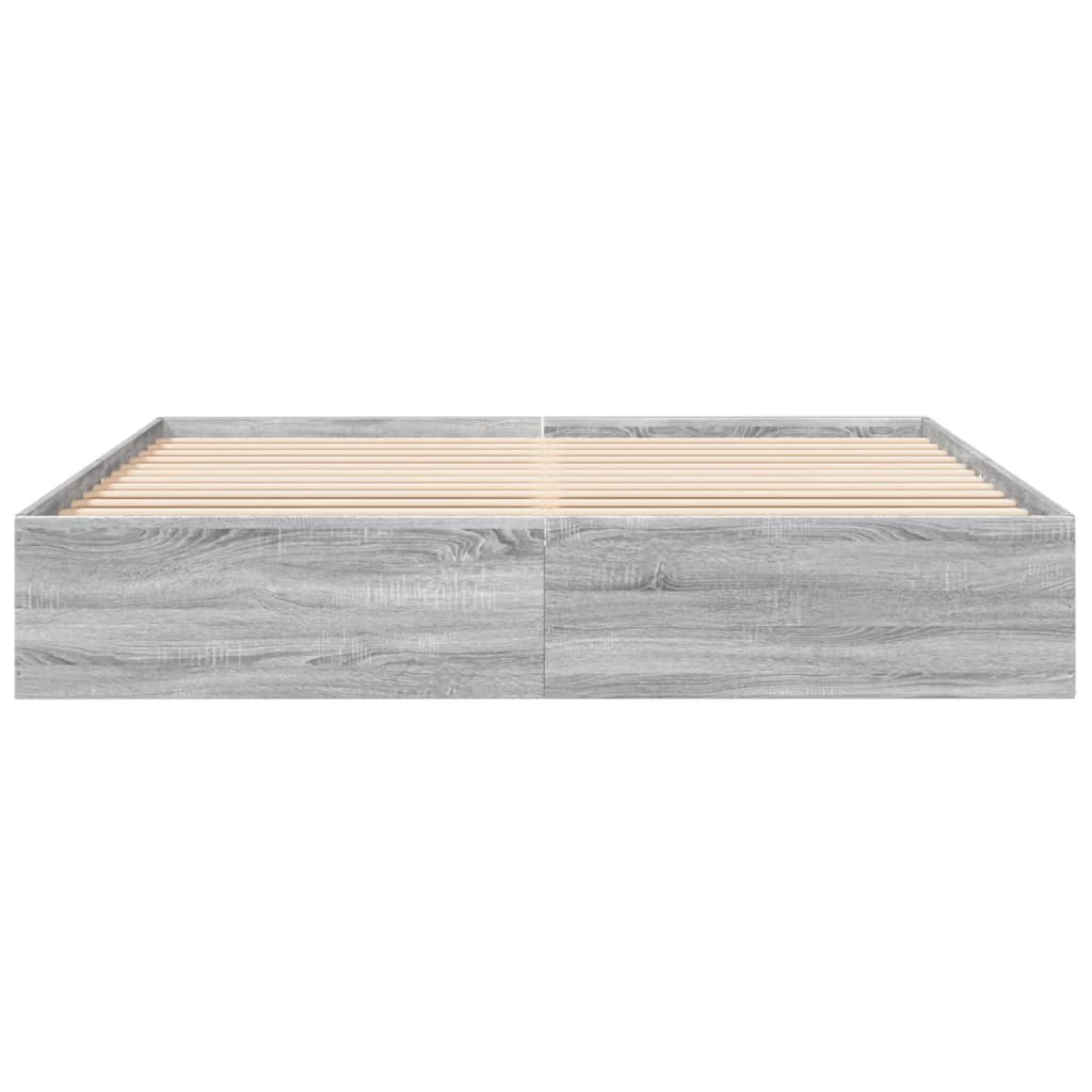 Bedframe bewerkt hout grijs sonoma eikenkleurig 200x200 cm is nu te koop bij PeponiXL, paradijselijk wonen!