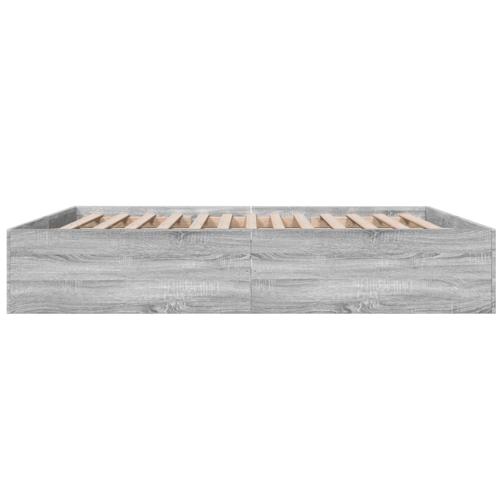Bedframe bewerkt hout grijs sonoma eikenkleurig 200x200 cm is nu te koop bij PeponiXL, paradijselijk wonen!