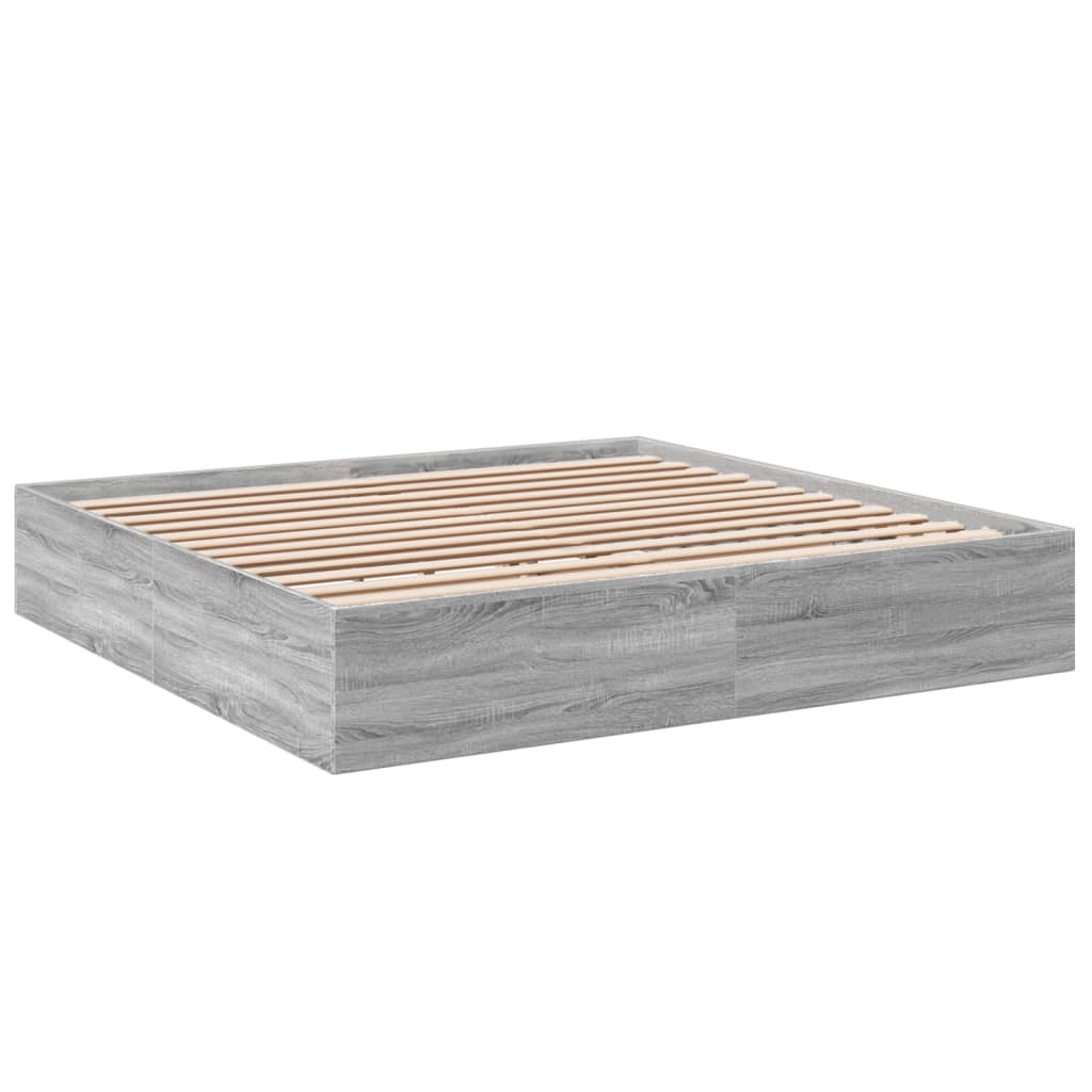 Bedframe bewerkt hout grijs sonoma eikenkleurig 200x200 cm is nu te koop bij PeponiXL, paradijselijk wonen!