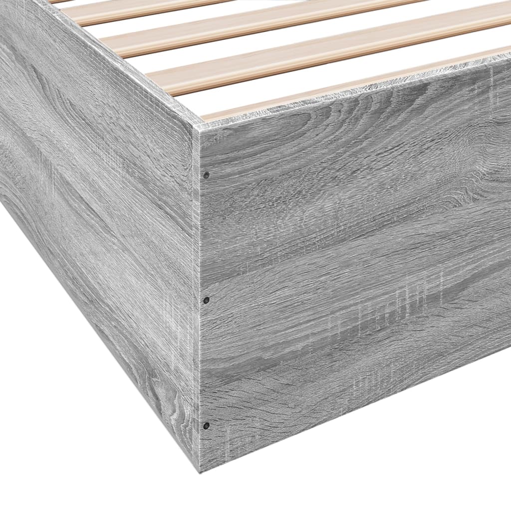 Bedframe bewerkt hout grijs sonoma eikenkleurig 200x200 cm is nu te koop bij PeponiXL, paradijselijk wonen!