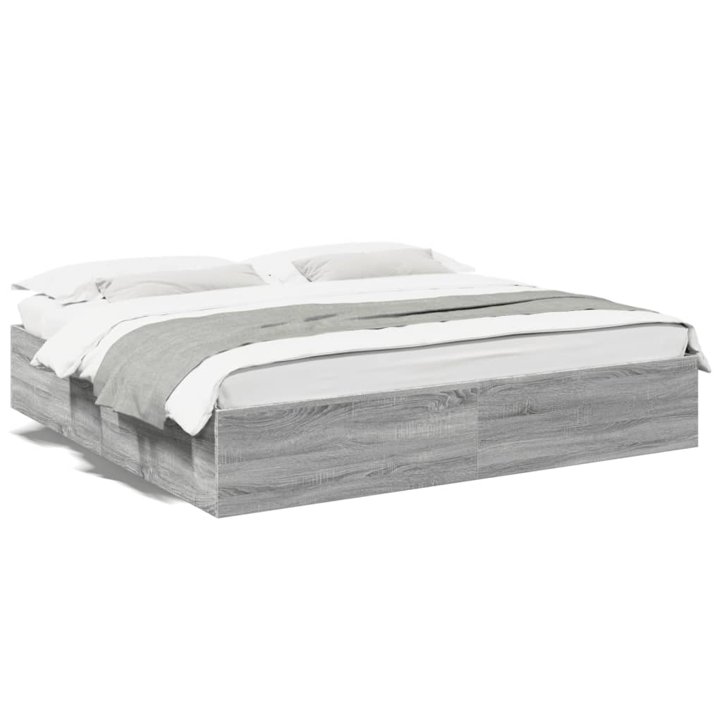 Bedframe bewerkt hout grijs sonoma eikenkleurig 200x200 cm is nu te koop bij PeponiXL, paradijselijk wonen!