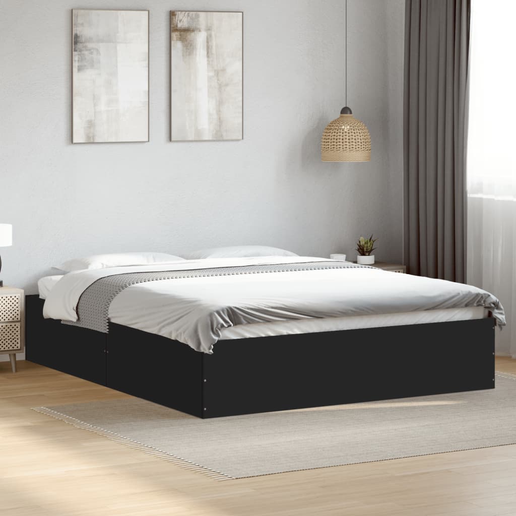 Bedframe bewerkt hout zwart 150x200 cm is nu te koop bij PeponiXL, paradijselijk wonen!