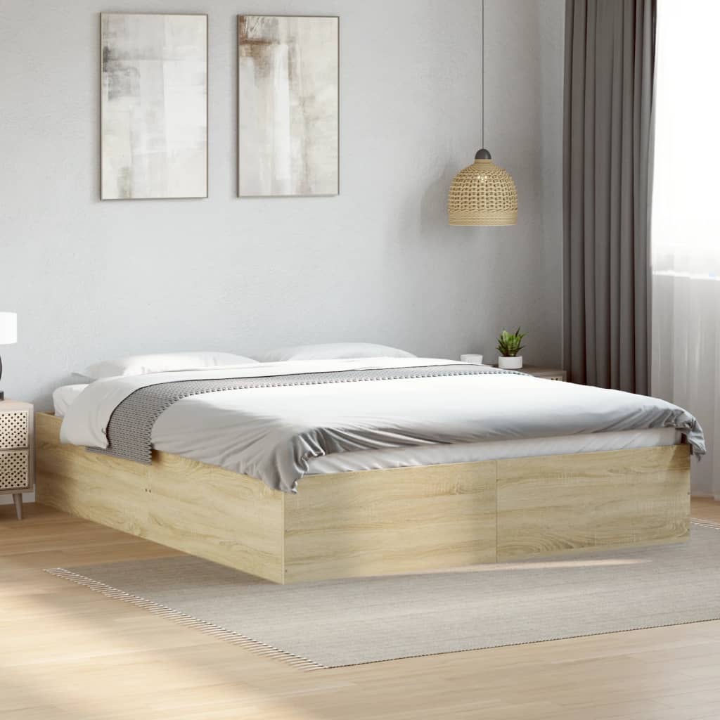 Bedframe bewerkt hout sonoma eikenkleurig 150x200 cm is nu te koop bij PeponiXL, paradijselijk wonen!