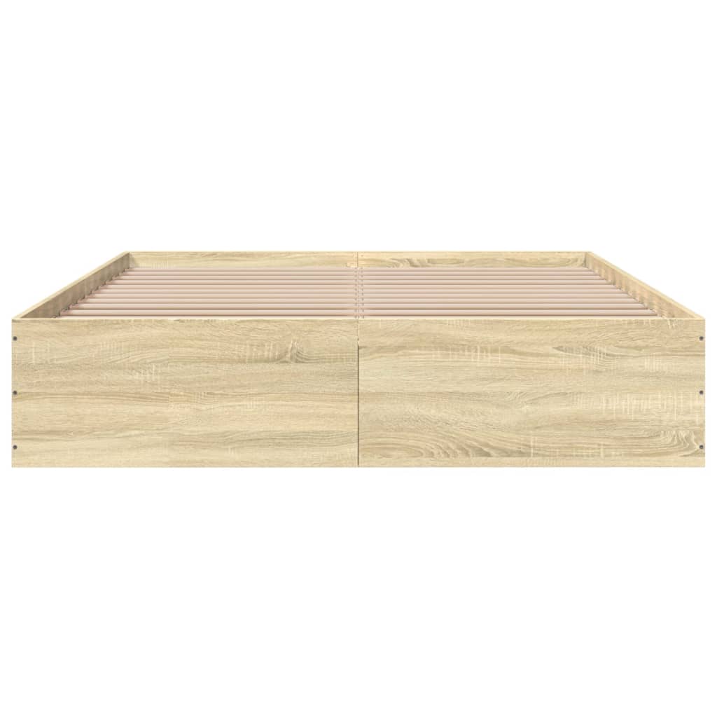 Bedframe bewerkt hout sonoma eikenkleurig 150x200 cm is nu te koop bij PeponiXL, paradijselijk wonen!