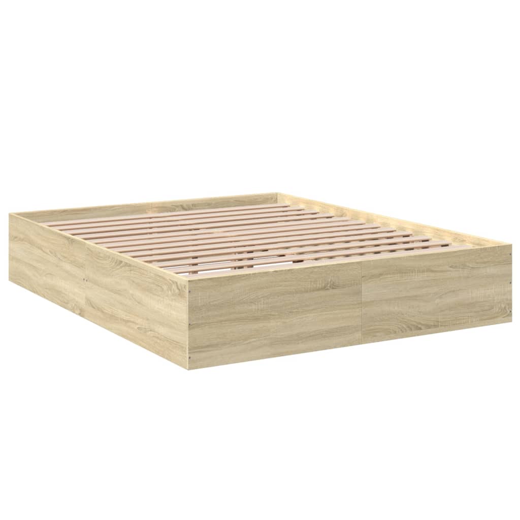 Bedframe bewerkt hout sonoma eikenkleurig 150x200 cm is nu te koop bij PeponiXL, paradijselijk wonen!