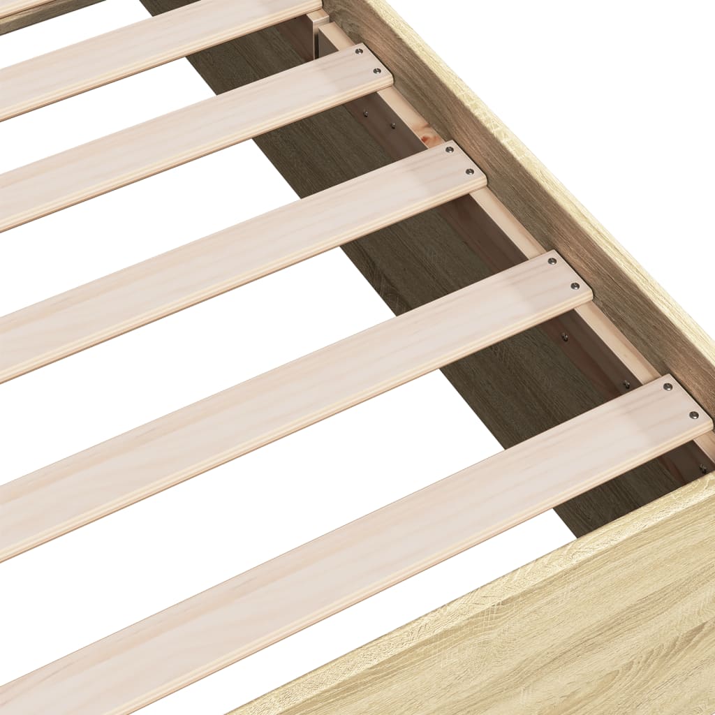 Bedframe bewerkt hout sonoma eikenkleurig 150x200 cm is nu te koop bij PeponiXL, paradijselijk wonen!