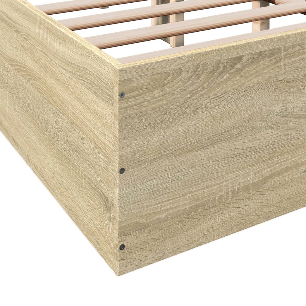 Bedframe bewerkt hout sonoma eikenkleurig 150x200 cm is nu te koop bij PeponiXL, paradijselijk wonen!