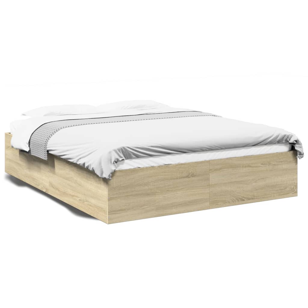 Bedframe bewerkt hout sonoma eikenkleurig 150x200 cm is nu te koop bij PeponiXL, paradijselijk wonen!