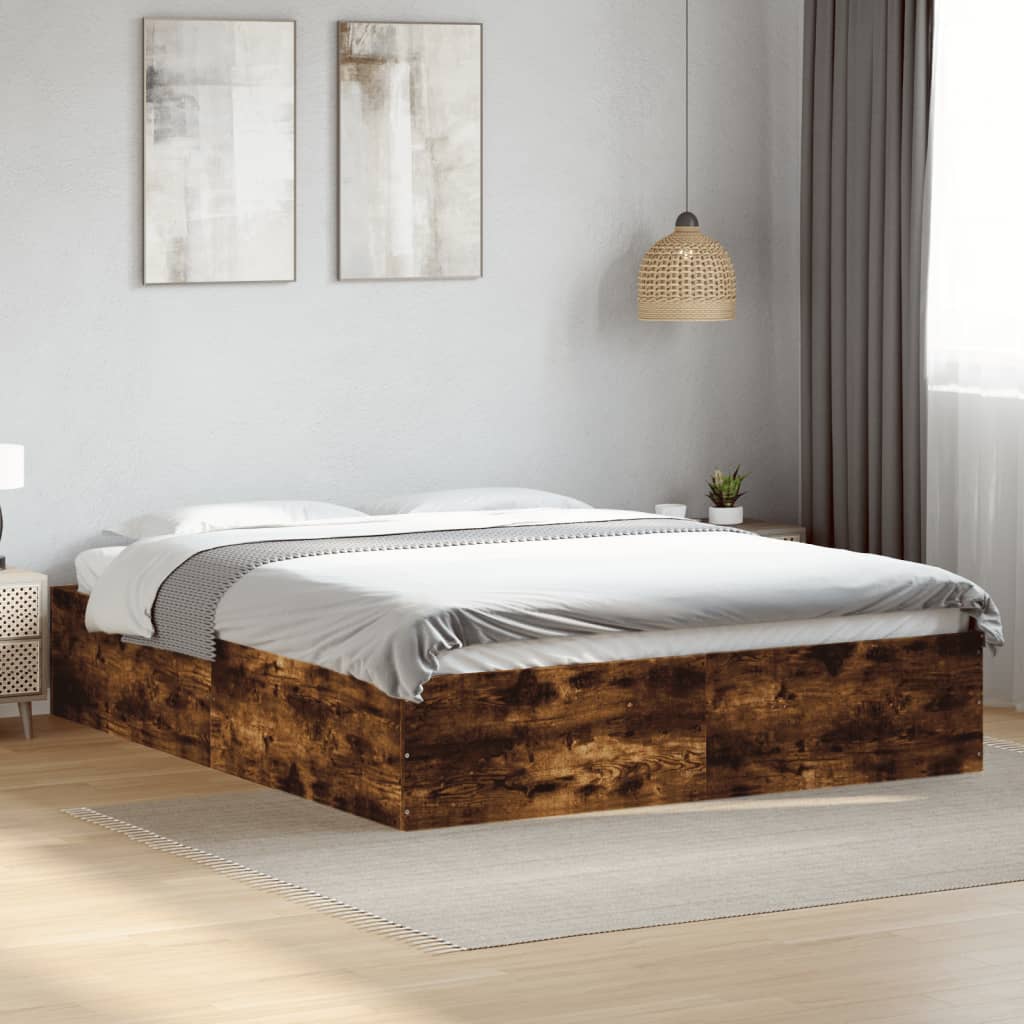 Bedframe bewerkt hout gerookt eikenkleurig 150x200 cm is nu te koop bij PeponiXL, paradijselijk wonen!