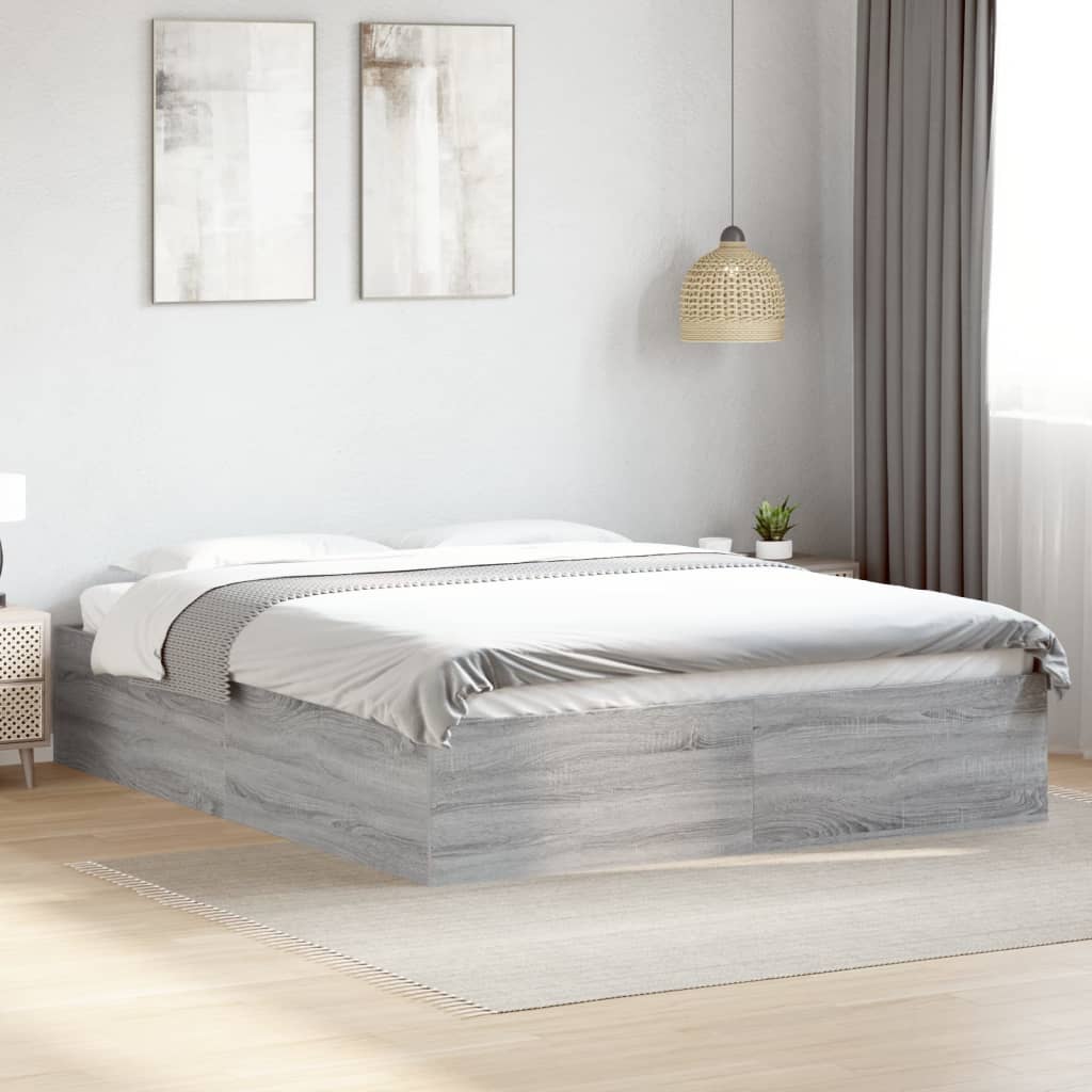 Bedframe bewerkt hout grijs sonoma eikenkleurig 150x200 cm is nu te koop bij PeponiXL, paradijselijk wonen!