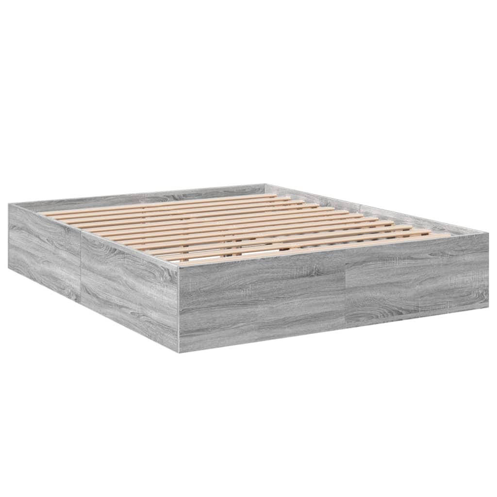 Bedframe bewerkt hout grijs sonoma eikenkleurig 150x200 cm is nu te koop bij PeponiXL, paradijselijk wonen!