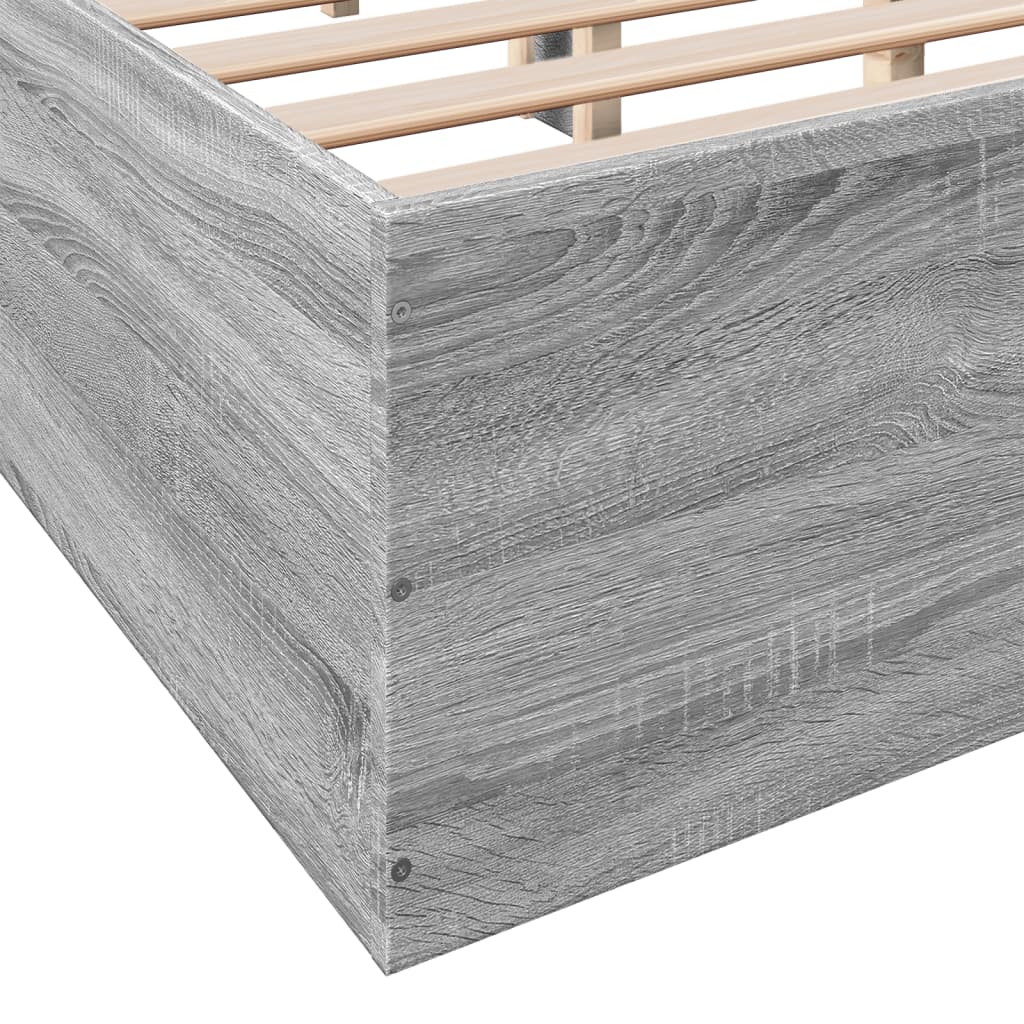 Bedframe bewerkt hout grijs sonoma eikenkleurig 150x200 cm is nu te koop bij PeponiXL, paradijselijk wonen!