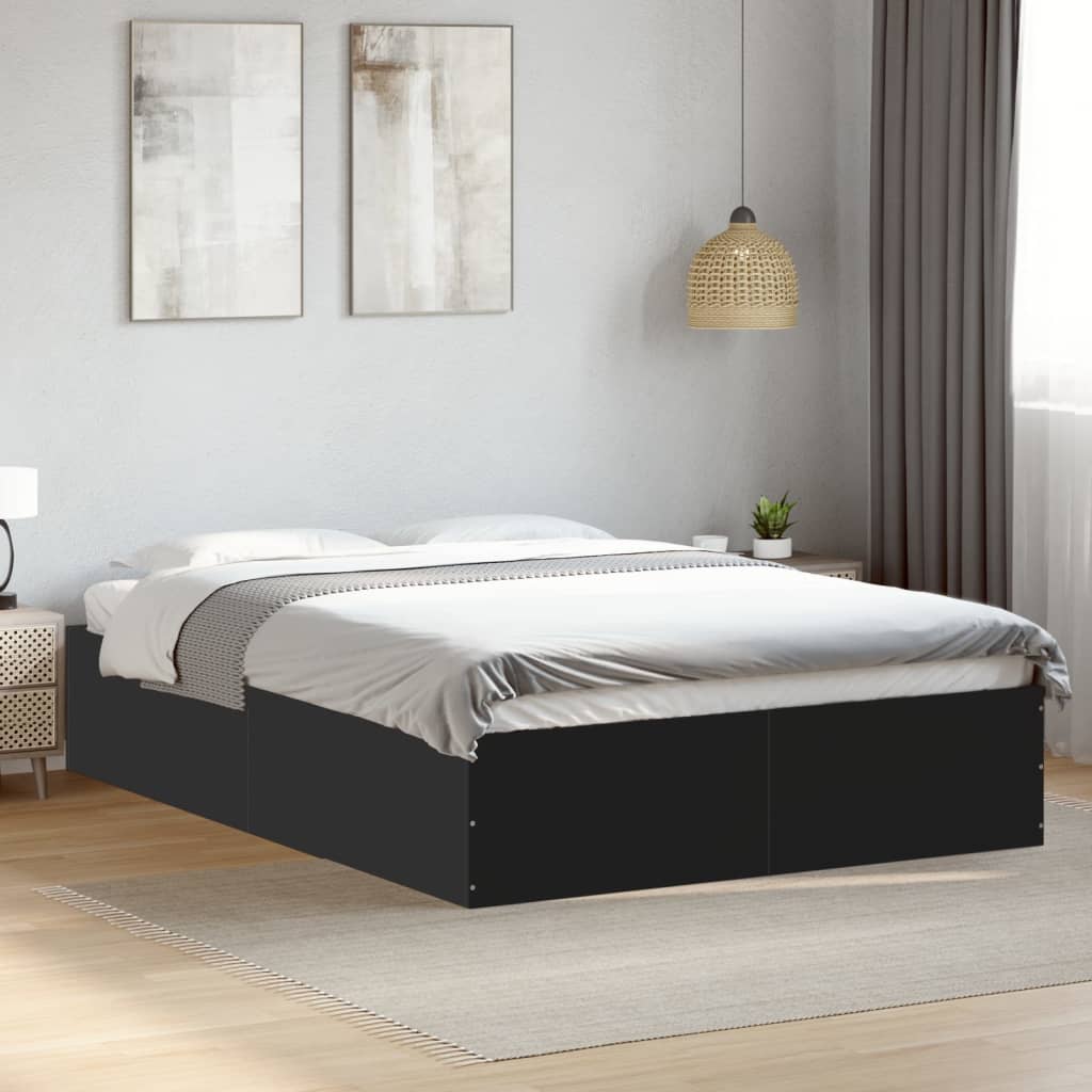 Bedframe bewerkt hout zwart 135x190 cm is nu te koop bij PeponiXL, paradijselijk wonen!