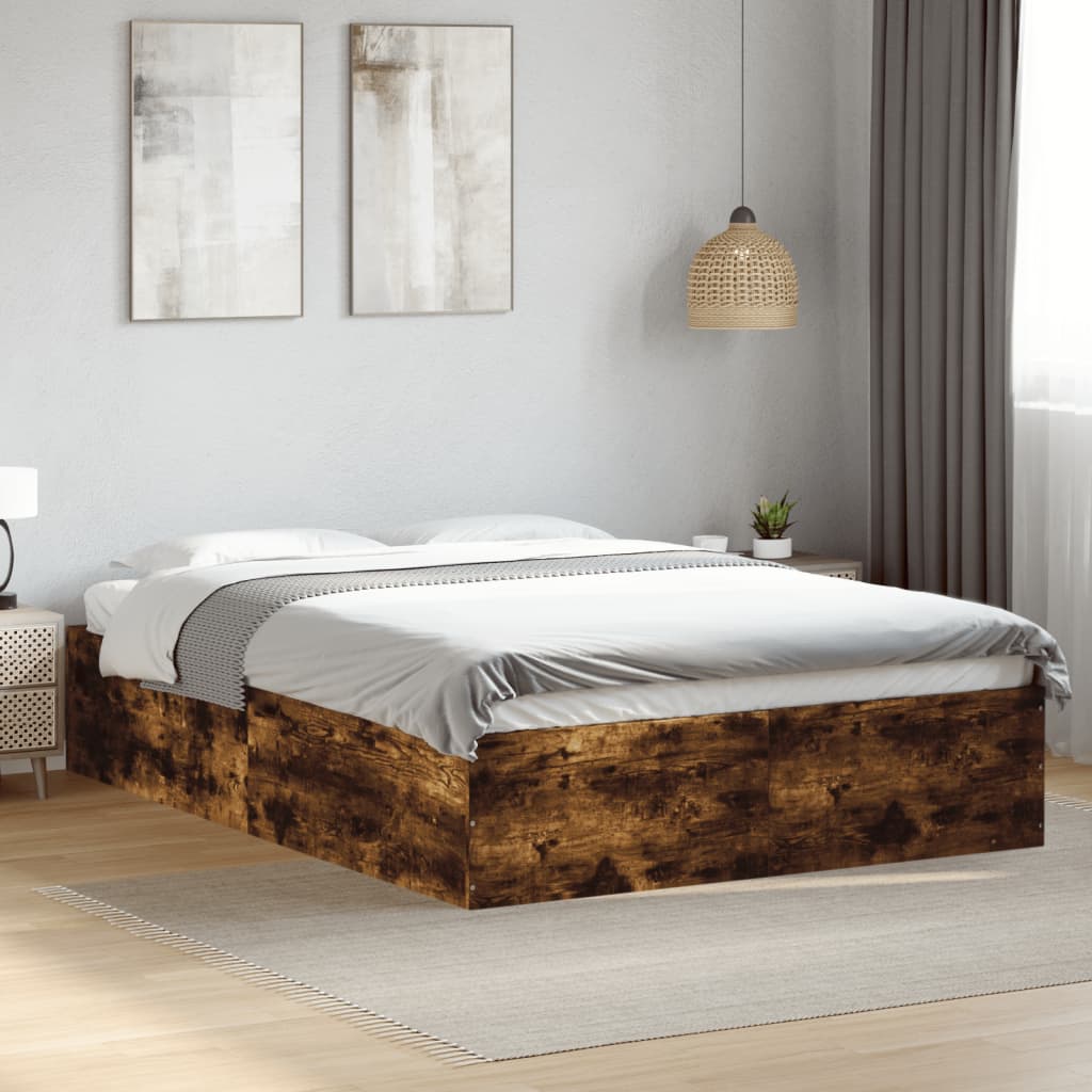 Bedframe bewerkt hout gerookt eikenkleurig 135x190 cm is nu te koop bij PeponiXL, paradijselijk wonen!