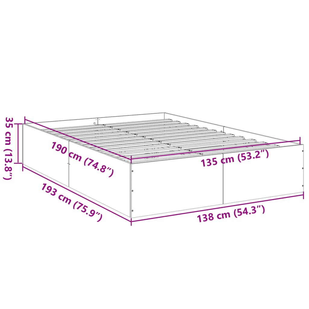 Bedframe bewerkt hout gerookt eikenkleurig 135x190 cm is nu te koop bij PeponiXL, paradijselijk wonen!