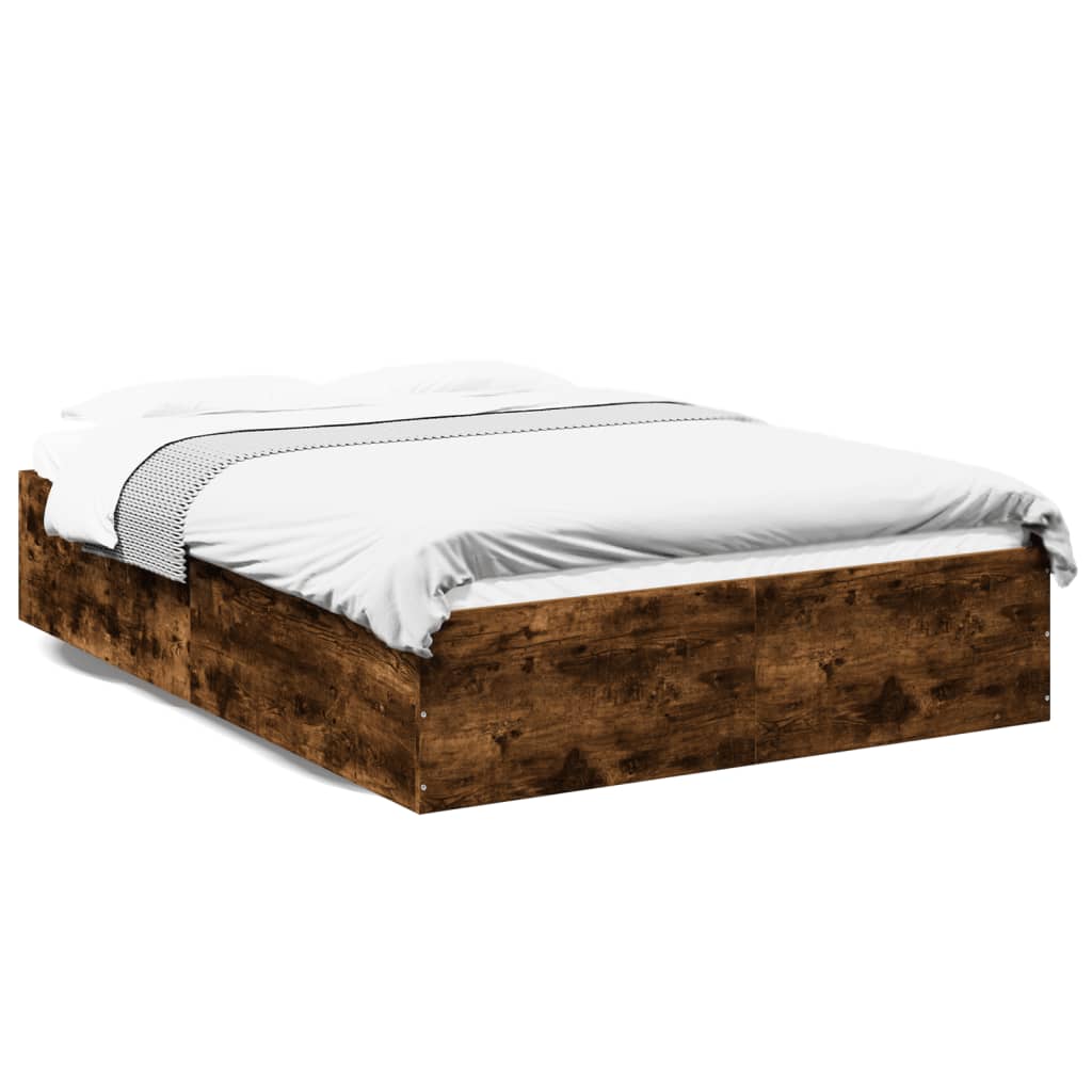 Bedframe bewerkt hout gerookt eikenkleurig 135x190 cm is nu te koop bij PeponiXL, paradijselijk wonen!