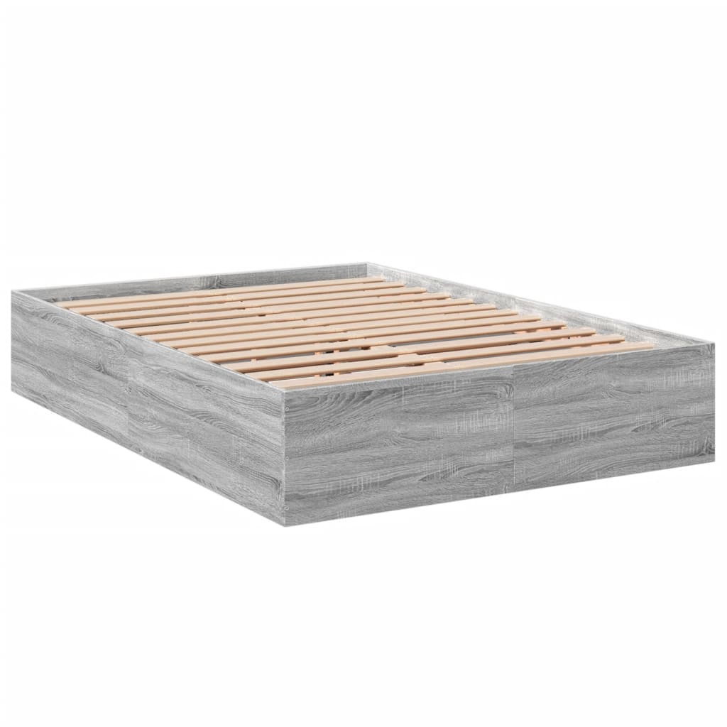 Bedframe bewerkt hout grijs sonoma eikenkleurig 135x190 cm is nu te koop bij PeponiXL, paradijselijk wonen!