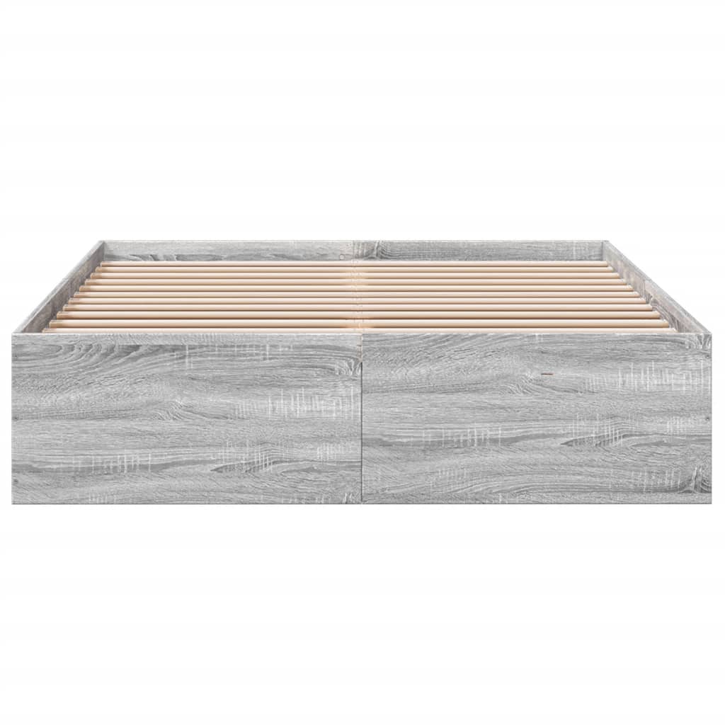 Bedframe bewerkt hout grijs sonoma eikenkleurig 135x190 cm is nu te koop bij PeponiXL, paradijselijk wonen!