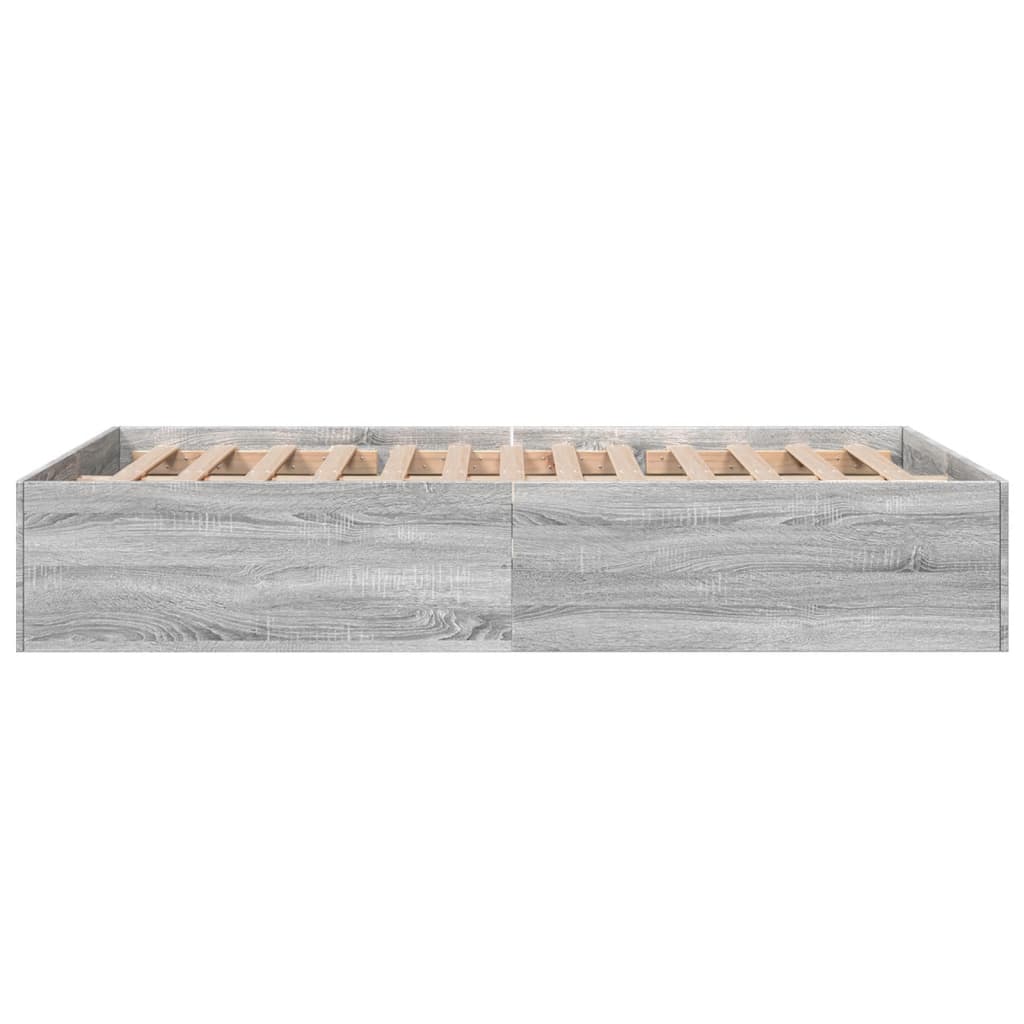 Bedframe bewerkt hout grijs sonoma eikenkleurig 135x190 cm is nu te koop bij PeponiXL, paradijselijk wonen!