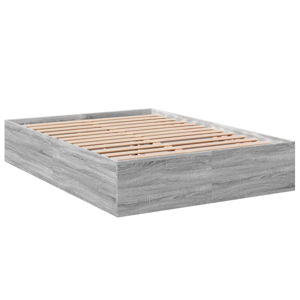 Bedframe bewerkt hout grijs sonoma eikenkleurig 135x190 cm is nu te koop bij PeponiXL, paradijselijk wonen!