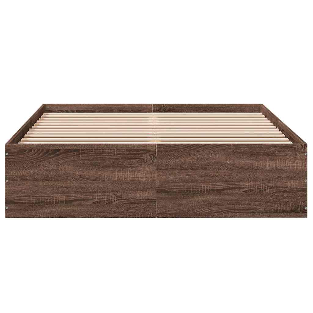 Bedframe bewerkt hout bruin eikenkleur 135x190 cm is nu te koop bij PeponiXL, paradijselijk wonen!