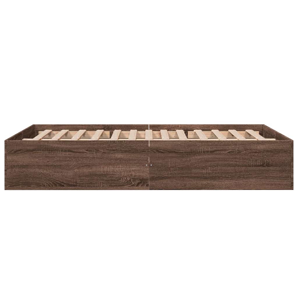 Bedframe bewerkt hout bruin eikenkleur 135x190 cm is nu te koop bij PeponiXL, paradijselijk wonen!