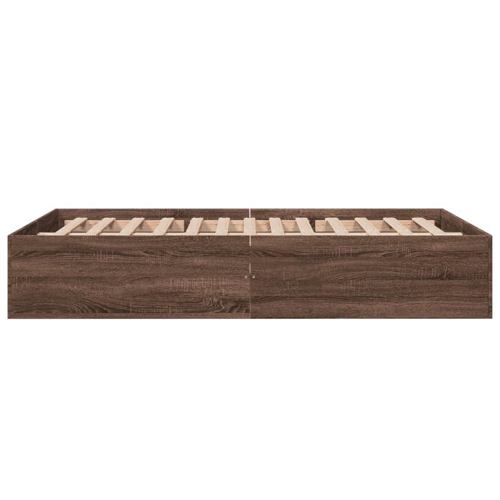 Bedframe bewerkt hout bruin eikenkleur 135x190 cm is nu te koop bij PeponiXL, paradijselijk wonen!