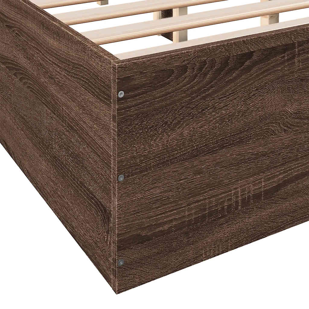 Bedframe bewerkt hout bruin eikenkleur 135x190 cm is nu te koop bij PeponiXL, paradijselijk wonen!