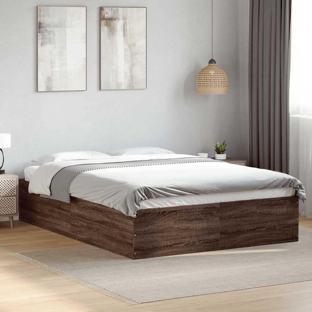 Bedframe bewerkt hout bruin eikenkleur 135x190 cm is nu te koop bij PeponiXL, paradijselijk wonen!
